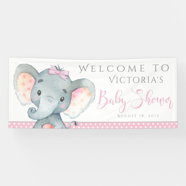 Girls Adorable Elephant Baby Shower Banners (Horizontal)