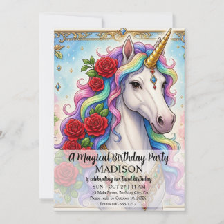 Girls Ages 1 - 8 | Unicorn Birthday Party Invitation