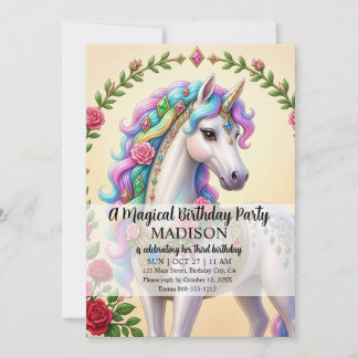 Girls Ages 1 - 8 | Unicorn Birthday Party Invitation