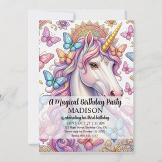 Girls Ages 1 - 8 | Unicorn Birthday Party Invitation