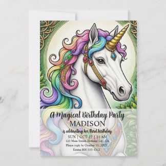 Girls Ages 1 - 8 | Unicorn Birthday Party Invitation
