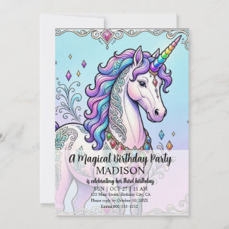 Girls Ages 1 - 8 | Unicorn Birthday Party Invitation