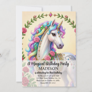 Girls Ages 1 - 8 | Unicorn Birthday Party Invitation