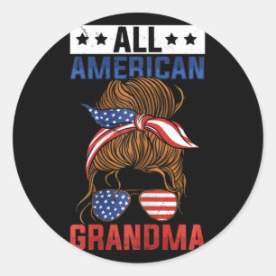 Girls All American Grandma 4th Of July  Classic Round Sticker