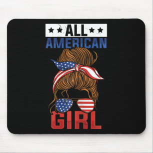 Girls American Flag All American Girl 4th Of July Mouse Pad