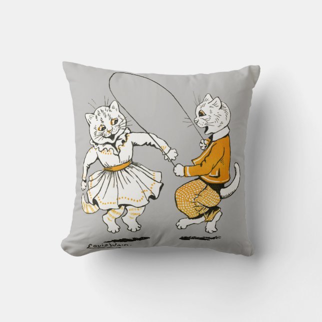 Girls and Boys, Louis Wain Throw Pillow (Front)