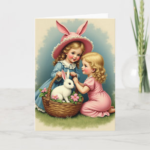 Girls And Bunny Best Friends Card
