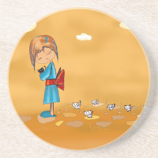 girls and cats coaster (Front)