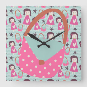 Girls and Handbags Square Wall Clock
