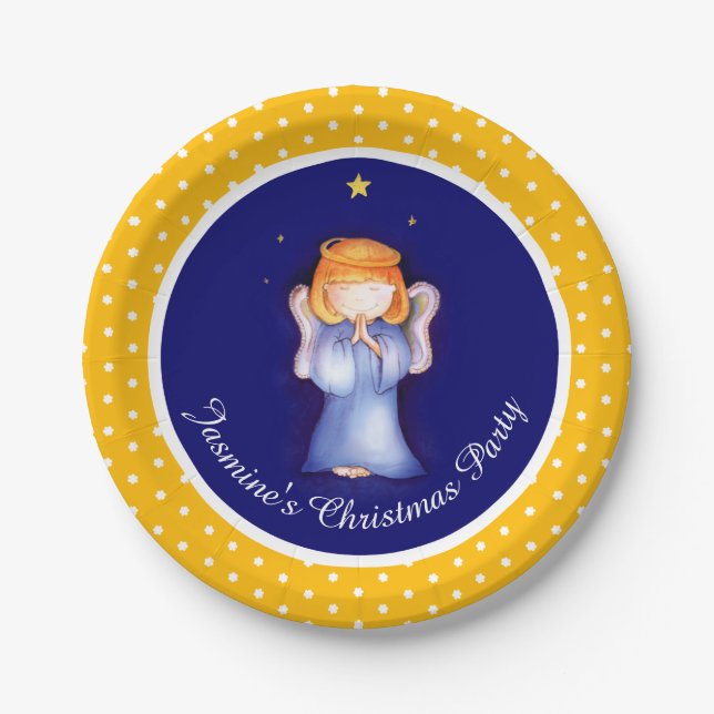 Girls angel personalized Christmas paper plate (Front)