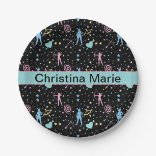 Girls Archery - Girly Hearts Stars Archer Paper Plate