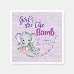 Girls are the BOMB Purple elephant baby shower  Napkin