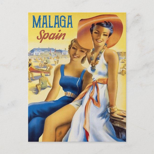 Girls at Malaga Beach, Spain Postcard (Front)