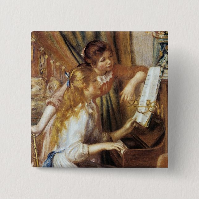 Girls at the Piano 2 Inch Square Button (Front)