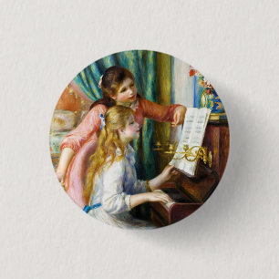 Girls at the Piano Pierre Auguste Renoir painting 1 Inch Round Button