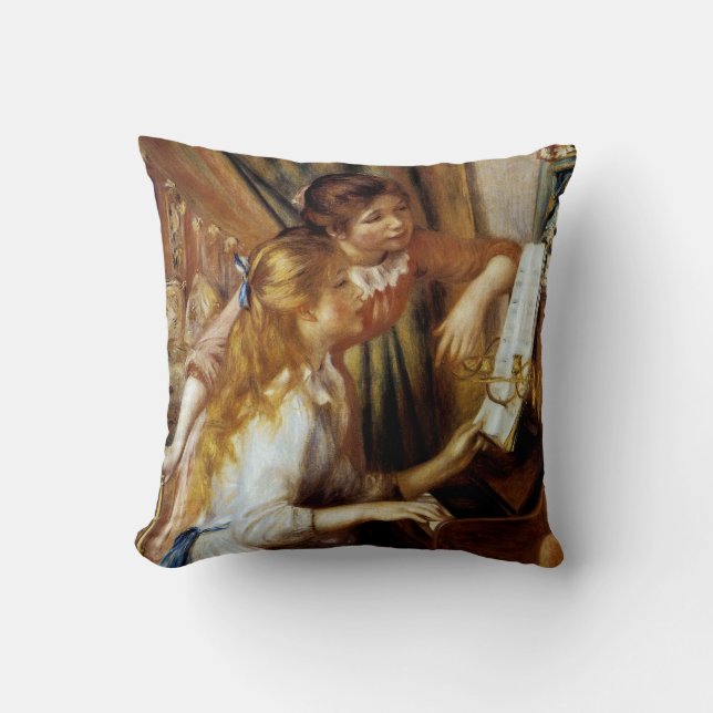 Girls at the Piano Throw Pillow (Front)