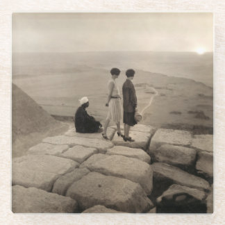 Girls Atop Khufu Pyramid in Egypt Sunrise 1920 Glass Coaster