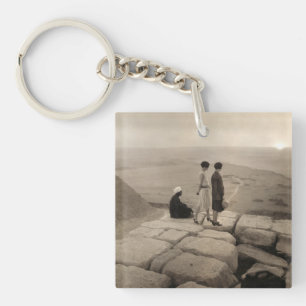 Girls Atop Khufu Pyramid in Egypt Sunrise 1920 Keychain