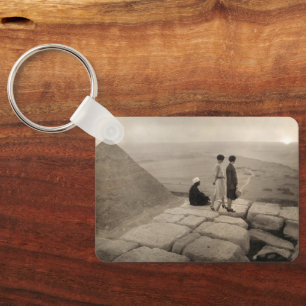 Girls Atop Khufu Pyramid in Egypt Sunrise 1920   Keychain