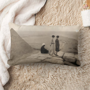 Girls Atop Khufu Pyramid in Egypt Sunrise 1920   Lumbar Pillow