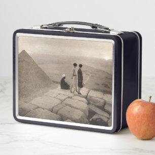 Girls Atop Khufu Pyramid in Egypt Sunrise 1920   Metal Lunch Box