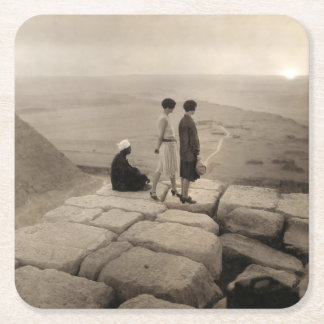 Girls Atop Khufu Pyramid in Egypt Sunrise 1920 Square Paper Coaster