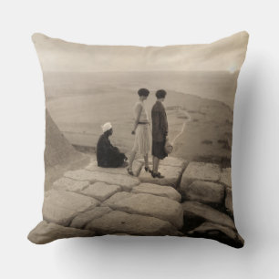 Girls Atop Khufu Pyramid in Egypt Sunrise 1920  Throw Pillow