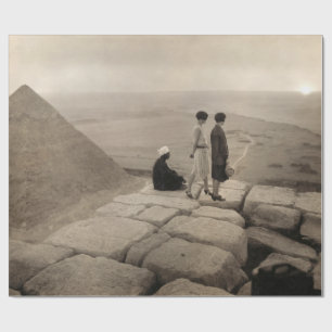 Girls Atop Khufu Pyramid in Egypt Sunrise 1920  Wrapping Paper
