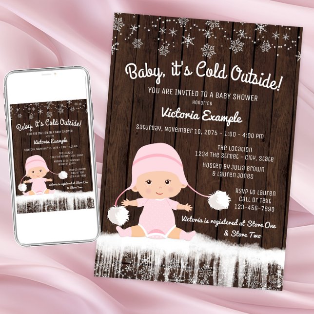 Girls Baby its Cold Outside Winter Baby Shower Invitation (Girl baby its cold outside shower invitation. Instant download and printed invitations available.)