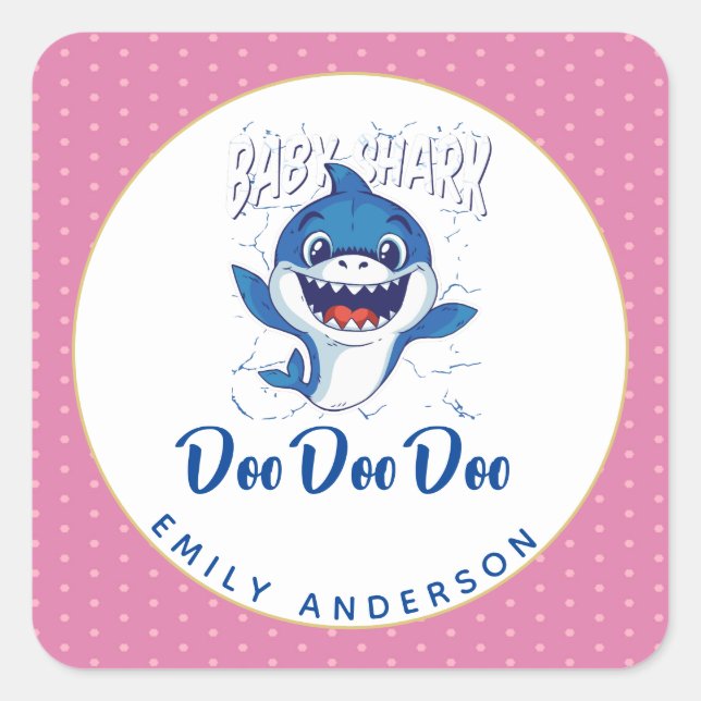Girls BABY SHARK Shower Doo Cute Pink Customized Square Sticker (Front)