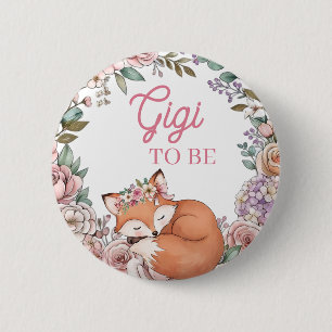 Girl's Baby Shower Gigi to Be Woodland Fox 2 Inch Round Button
