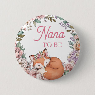 Girl's Baby Shower Nana to Be Woodland Fox 2 Inch Round Button