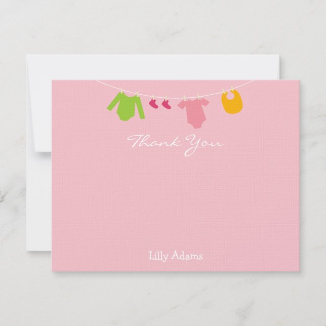 Girls Baby Shower Thank You Note Card (Front)