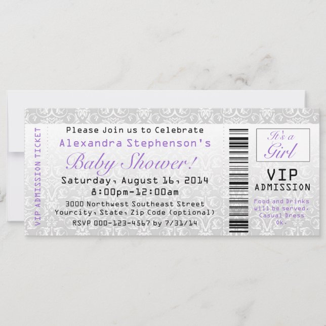 Girl's Baby Shower Ticket Invitations (Front)