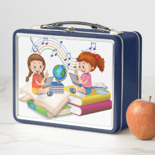 Girls Back To School Metal Lunch Box