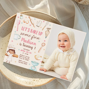 Girls Baking First Birthday Party Photo Invitation