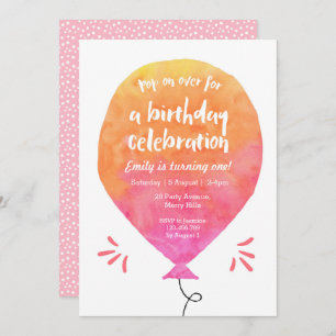 Girls Balloon Birthday Invitation
