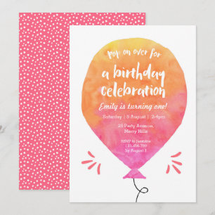 Girls Balloon Birthday Invitation