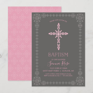 Girls Baptism, Christening Invitation w/ Cross