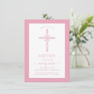 Girls Baptism, Christening Invitation w/ Cross