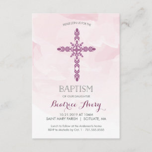 Girl's Baptism, Christening Invitation, Watercolor Invitation