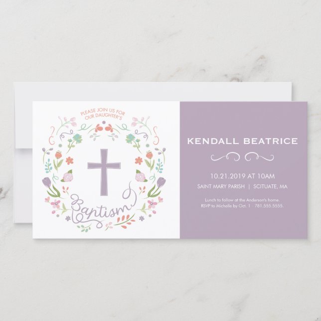 Girl's Baptism Invitation Card - Invite w/ Cross (Front)