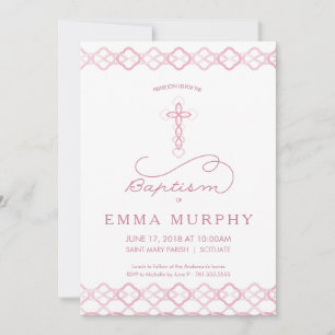 Girl's Baptism Invitation - Fancy Pink Cross Invit