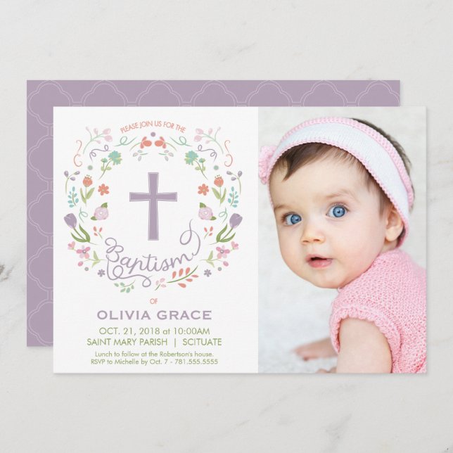 Girl's Baptism Invitation - Photo, Custom, Pretty (Front/Back)