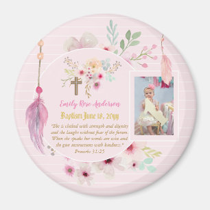 Girls BAPTISM Photo Gift with Bible Verse Magnet