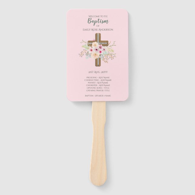 GIRLS Baptism Program Fan - with template fields (Front)