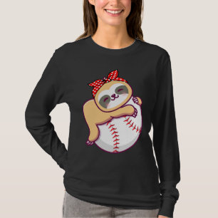 Girls Baseball Cute Sloth Hugging Ball T-Shirt