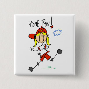 Girls Baseball Home Run Tshirts and Gifts 2 Inch Square Button