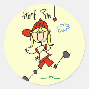 Girl's Baseball Home Run Tshirts and Gifts Classic Round Sticker