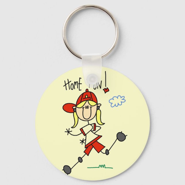 Girl's Baseball Home Run Tshirts and Gifts Keychain (Front)